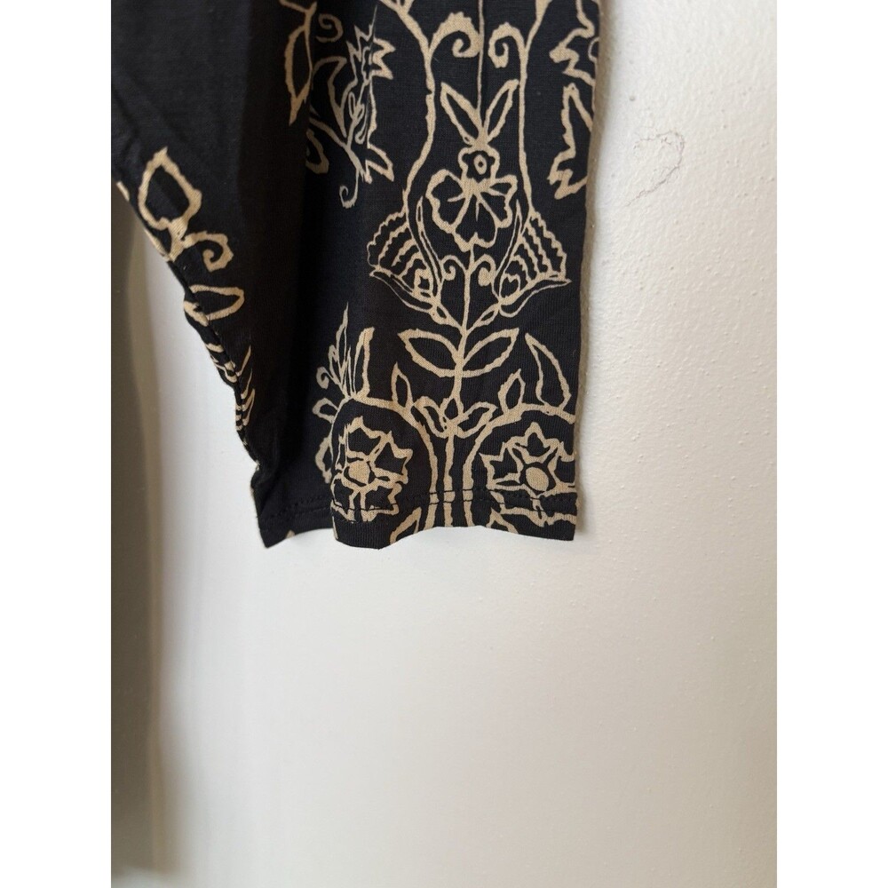 Lucky Brand Women’s 1X Black Beige Floral Boho Peasant Tunic Top Blouse - Picture 7 of 12
